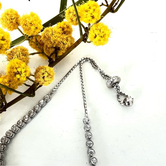 EVIL EYE Dainty 925 Sterling Silver Cz Rhinestone w Enamel Adjustable Bracelet - Picture 3 of 12